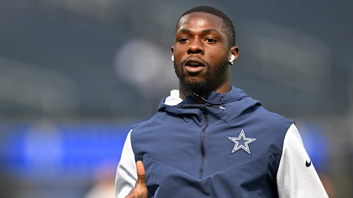 Dallas Cowboys safety Markquese Bell warms up prior the the game against the Los Angeles Rams at SoFi Stadium. 