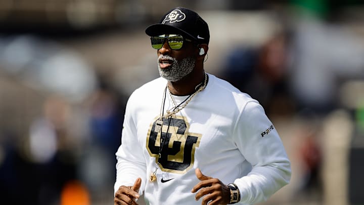 Apr 19, 2025; Boulder, CO, USA; Colorado Buffaloes head coach Deion Sanders before the spring game at Folsom Field. Mandatory Credit: Isaiah J. Downing-Imagn Images Apr 19, 2025; Boulder, CO, USA; Colorado Buffaloes head coach Deion Sanders before the spring game at Folsom Field. Mandatory Credit: Isaiah J. Downing-Imagn Images