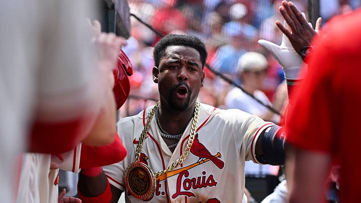Jun 6, 2026; St. Louis, Missouri, USA; St. Louis Cardinals right fielder Jordan Walker (18) celebrates with teammates after hitting a solo home run against the Cincinnati Reds during the fifth inning at Busch Stadium. Mandatory Credit: Jeff Curry-Imagn Images Jun 6, 2026; St. Louis, Missouri, USA; St. Louis Cardinals right fielder Jordan Walker (18) celebrates with teammates after hitting a solo home run against the Cincinnati Reds during the fifth inning at Busch Stadium. Mandatory Credit: Jeff Curry-Imagn Images