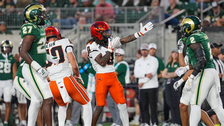 Oct 3, 2026; Fort Collins, Colorado, USA; Oregon State Beavers wide receiver Aaron Butler (0) celebrates after a run in the second half against the Colorado State Rams at Sonny Lubick Field at Canvas Stadium. Mandatory Credit: Andrew Rydland-Imagn Images Oct 3, 2026; Fort Collins, Colorado, USA; Oregon State Beavers wide receiver Aaron Butler (0) celebrates after a run in the second half against the Colorado State Rams at Sonny Lubick Field at Canvas Stadium. Mandatory Credit: Andrew Rydland-Imagn Images
