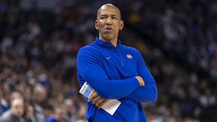 Mar 27, 2024; Minneapolis, Minnesota, USA; Detroit Pistons head coach Monty Williams looks on