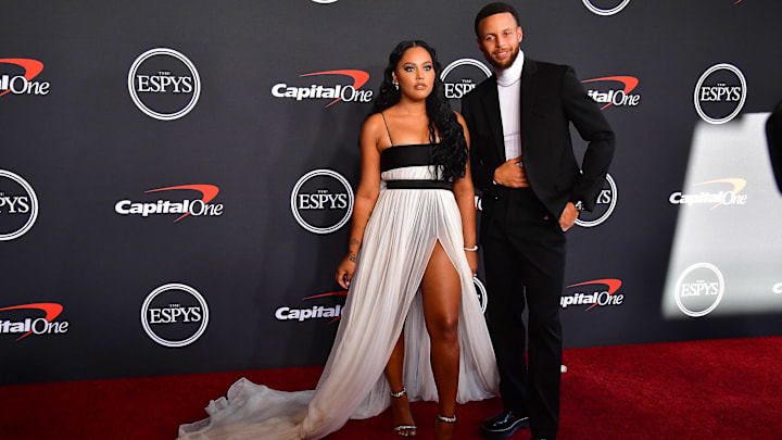 Golden State Warriors player Stephen Curry and wife Ayesha Curry arrive at the Red Carpet for the 2022 ESPYs.