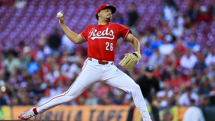 Jun 3, 2026; Cincinnati, Ohio, USA; Cincinnati Reds starting pitcher Chase Burns (26) pitches against the Kansas City Royals in the first inning at Great American Ball Park. Mandatory Credit: Katie Stratman-Imagn Images