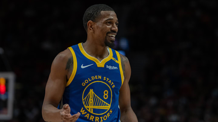 Oct 23, 2024; Portland, Oregon, USA; Golden State Warriors shooting guard De'Anthony Melton (8) is pictured against the Portland Trailblazers at Moda Center. Mandatory Credit: Stephen Brashear-Imagn Images