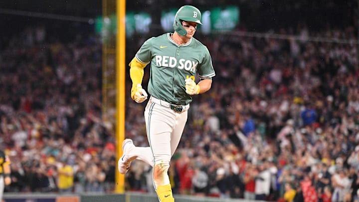 Aug 29, 2025; Boston, Massachusetts, USA; Boston Red Sox right fielder Roman Anthony (19) rounds the bases after hitting a home run against the Pittsburgh Pirates during the fifth inning at Fenway Park. Mandatory Credit: Eric Canha-Imagn Images