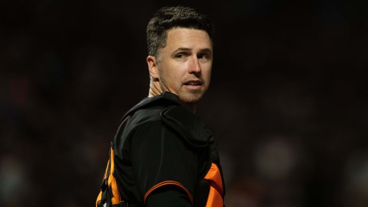Sep 4, 2021; San Francisco, California, USA; San Francisco Giants catcher Buster Posey (28) Sep 4, 2021; San Francisco, California, USA; San Francisco Giants catcher Buster Posey (28)