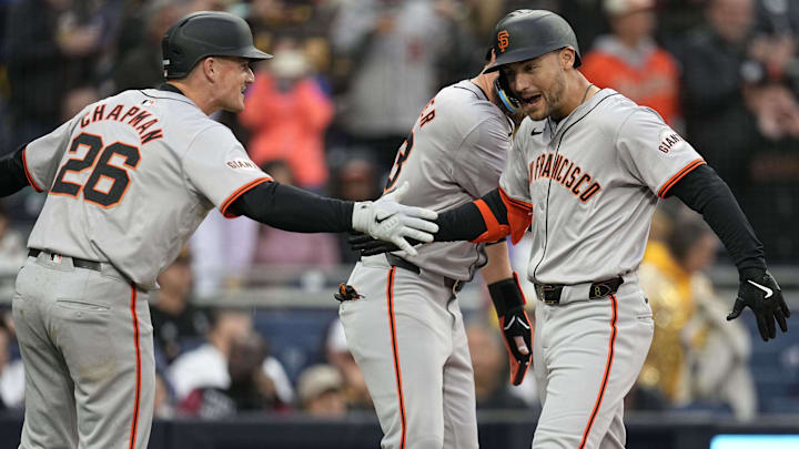 Mar 30, 2024; San Diego, California, USA; San Francisco Giants left fielder Michael Conforto Mar 30, 2024; San Diego, California, USA; San Francisco Giants left fielder Michael Conforto
