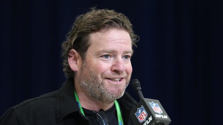 Seattle Seahawks general manager John Schneider speaks at the NFL Scouting Combine at the Indiana Convention Center.