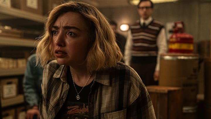 L-R: Peyton List as Maddie Nears and Josh Zuckerman as Mr. Martin in School Spirits season 3 L-R: Peyton List as Maddie Nears and Josh Zuckerman as Mr. Martin in School Spirits season 3