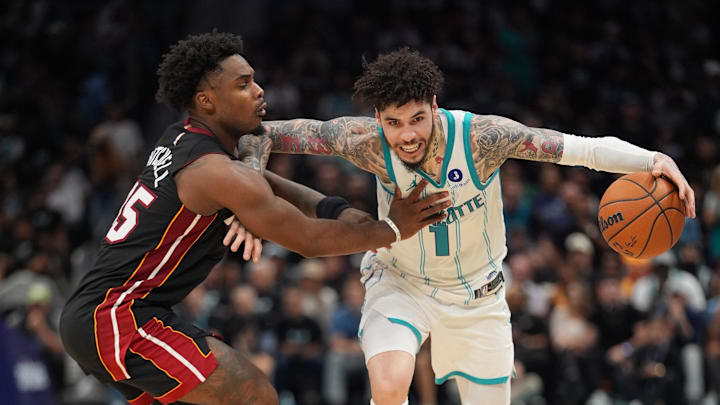 LaMelo Ball and the Hornets prevailed in a wild play-in game against the Heat. LaMelo Ball and the Hornets prevailed in a wild play-in game against the Heat.