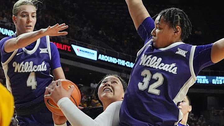 Kansas State Wildcats guard Serena Sundell (4) and forward Imani Lester.