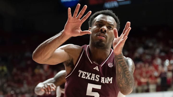 Feb 4, 2026; Tuscaloosa, AL, USA; Texas A&M guard Jacari Lane (5) takes an inbound pass during the game with Alabama at Coleman Coliseum. Mandatory Credit: Gary Cosby Jr.-Tuscaloosa News