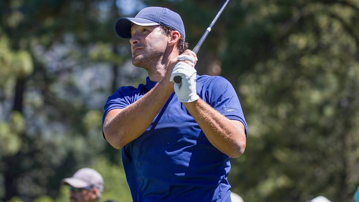Tony Romo hits a tee shot on the 6th hole during the ACC Golf Tournament at Edgewood Tahoe Golf Course in South Lake Tahoe on Sunday, July 14, 2019. Tony Romo hits a tee shot on the 6th hole during the ACC Golf Tournament at Edgewood Tahoe Golf Course in South Lake Tahoe on Sunday, July 14, 2019.