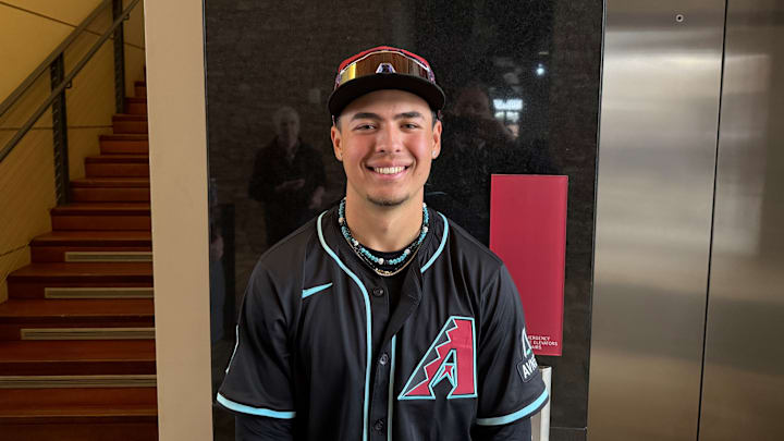 Arizona Diamondbacks infield prospect Demetrio Crisantes poses for a picture prior to the Spring Breakout game against the Kansas City Royals prospect at Salt River Fields, March 14, 2025 Arizona Diamondbacks infield prospect Demetrio Crisantes poses for a picture prior to the Spring Breakout game against the Kansas City Royals prospect at Salt River Fields, March 14, 2025