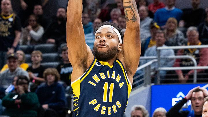 Nov 27, 2023; Indianapolis, Indiana, USA; Indiana Pacers forward Bruce Brown (11) shoots the ball in the second half against the Portland Trail Blazers at Gainbridge Fieldhouse. Mandatory Credit: Trevor Ruszkowski-USA TODAY Sports Nov 27, 2023; Indianapolis, Indiana, USA; Indiana Pacers forward Bruce Brown (11) shoots the ball in the second half against the Portland Trail Blazers at Gainbridge Fieldhouse. Mandatory Credit: Trevor Ruszkowski-USA TODAY Sports