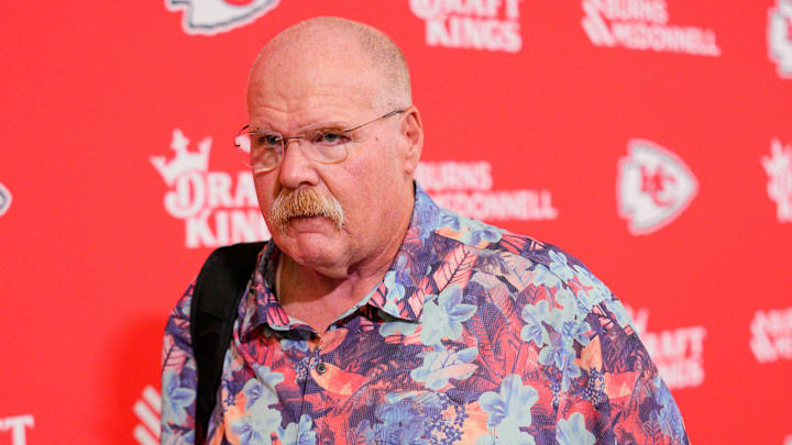 Sep 14, 2025; Kansas City, Missouri, USA; Kansas City Chiefs head coach Andy Reid arrives prior to the game against the Philadelphia Eagles at GEHA Field at Arrowhead Stadium. Mandatory Credit: Jay Biggerstaff-Imagn Images