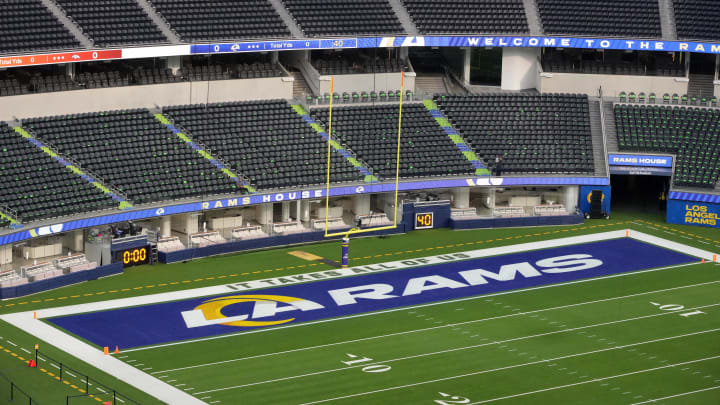 Dec 25, 2022; Inglewood, California, USA; The Los Angeles Rams logo.