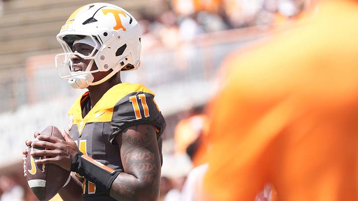 Tennessee quarterback Faizon Brandon (11) warms up before the Orange and White game at Neyland Stadium in Knoxville, Tennessee, April 11, 2026. Tennessee quarterback Faizon Brandon (11) warms up before the Orange and White game at Neyland Stadium in Knoxville, Tennessee, April 11, 2026.