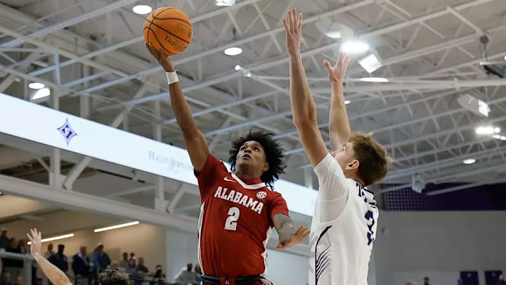 Alabama guard Aden Holloway (2) shoots the ball against Furman at Timmons Arena in Greenville, SC on Sunday, Oct 26, 2025.