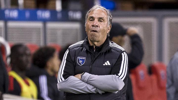 Apr 15, 2026; San Jose, CA, USA; San Jose Earthquakes head coach Bruce Arena watches the game against the Phoenix Rising FC during the second half of the US Open Cup at PayPal Park. Mandatory Credit: John Hefti-Imagn Images