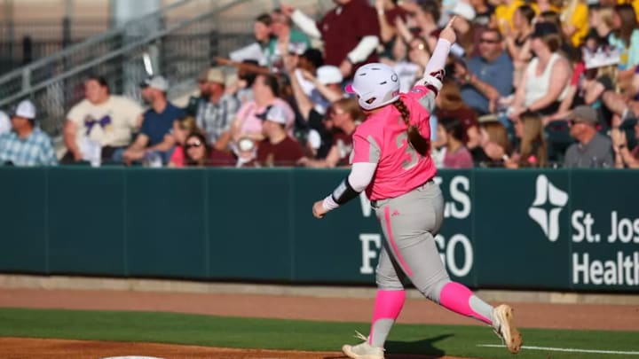Texas A&M's Mac Barbara rounds the bases during the game between the LSU Tigers and the Texas A&M Aggies at Davis Diamond in College Station.