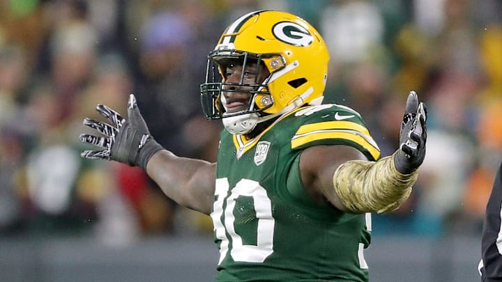 Green Bay Packers defensive tackle Montravius Adams (90) celebrates his sack against the Miami Dolphins at Lambeau Field Sunday, November 11, 2018 in Green Bay, Wis. Jim Matthews/USA TODAY NETWORK-Wis

42 111118 Pack V Miami 16348