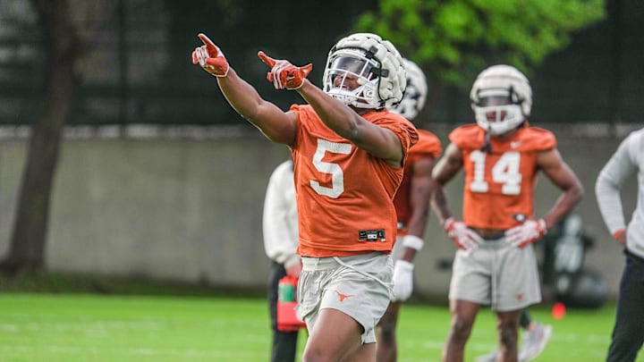 Texas Longhorns wide receiver Ryan Wingo during football spring practice at the Frank Denius practice fields in Austin, Tuesday, March 19, 2024.