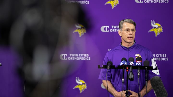 Jun 11, 2019; Eagan, MN, USA; Minnesota Vikings general manager Rick Spielman during a press conference following practice at TCO Performance Center. Mandatory Credit: Harrison Barden-Imagn Images