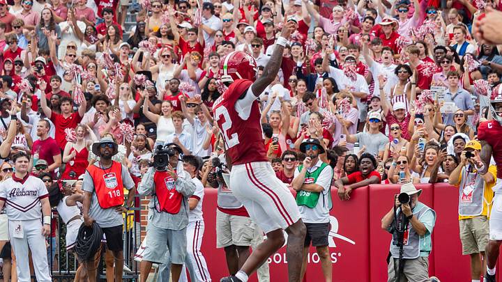 Alabama Quarterback Keelon Russell celebrates his rushing touchdown in the game against ECU on Sept 5, 2026. Alabama Quarterback Keelon Russell celebrates his rushing touchdown in the game against ECU on Sept 5, 2026.