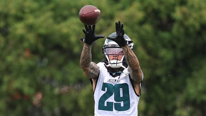 Jun 10, 2026; Philadelphia, PA, USA; Philadelphia Eagles safety Marcus Epps (29) catches a ball during minicamp at Jefferson Health Training Complex. Mandatory Credit: Bill Streicher-Imagn Images