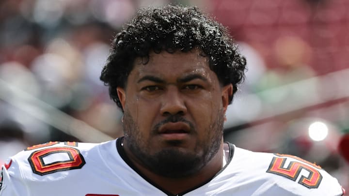 Sep 28, 2025; Tampa, Florida, USA; Tampa Bay Buccaneers defensive tackle Vita Vea (50) prior to the game at Raymond James Stadium. Mandatory Credit: Kim Klement Neitzel-Imagn Images
