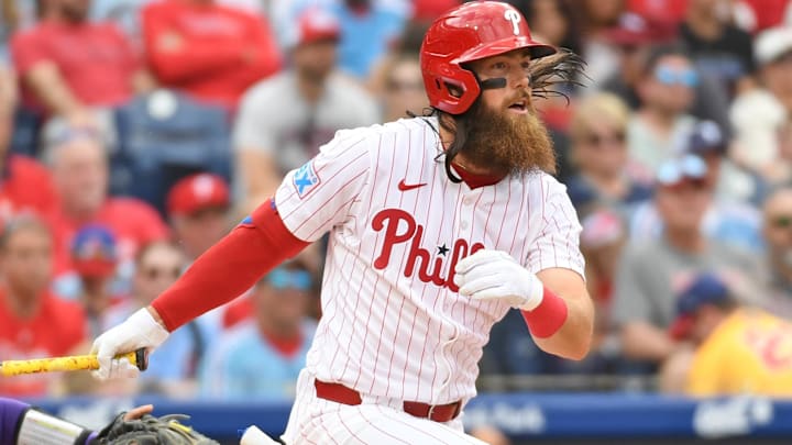 Mar 31, 2025; Philadelphia, Pennsylvania, USA; Philadelphia Phillies outfielder Brandon Marsh (16) against the Colorado Rockies at Citizens Bank Park. Mar 31, 2025; Philadelphia, Pennsylvania, USA; Philadelphia Phillies outfielder Brandon Marsh (16) against the Colorado Rockies at Citizens Bank Park.