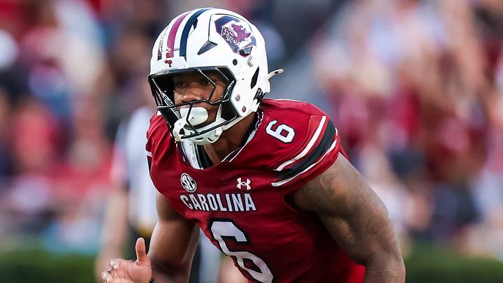 Oct 25, 2025; Columbia, South Carolina, USA; South Carolina Gamecocks defensive end Dylan Stewart (6) rushes against the Alabama Crimson Tide in the second half at Williams-Brice Stadium. Mandatory Credit: Jeff Blake-Imagn Images