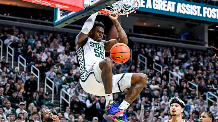 Michigan State's Coen Carr dunks against Minnesota during the second half on Tuesday, Jan. 28, 2025, at the Breslin Center in East Lansing.