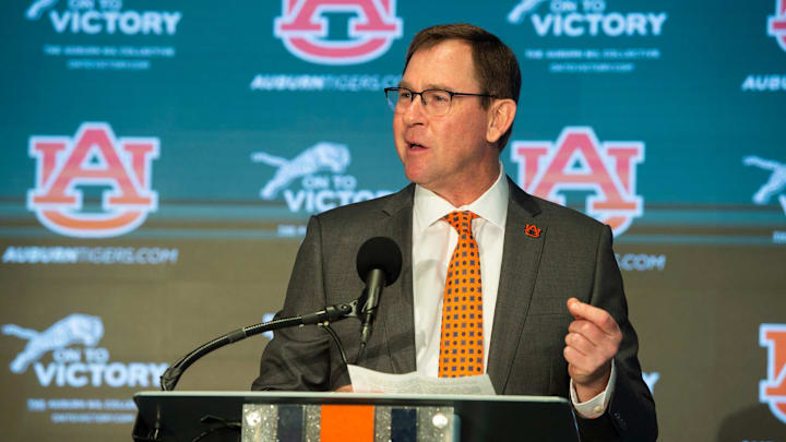 Auburn athletic director John Cohen introduces Auburn Tigers football coach Hugh Freeze at the Auburn athletic director John Cohen introduces Auburn Tigers football coach Hugh Freeze at the
