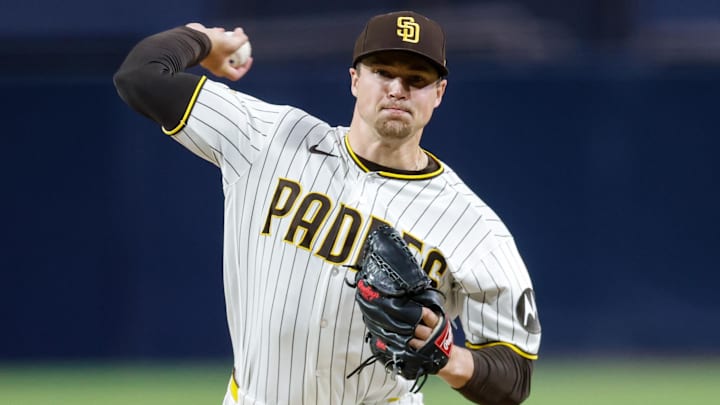 Apr 16, 2026; San Diego, California, USA; San Diego Padres relief pitcher Mason Miller (22) throws a pitch during the ninth inning against the Seattle Mariners at Petco Park. Mandatory Credit: David Frerker-Imagn Images