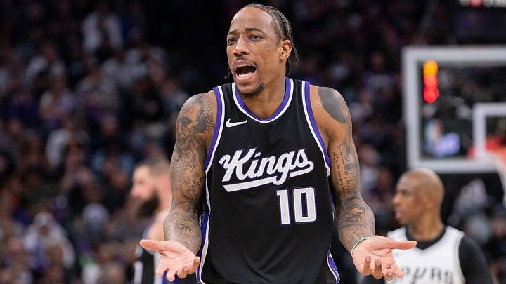Mar 7, 2025; Sacramento, California, USA; Sacramento Kings forward DeMar DeRozan (10) reacts to a call during the fourth quarter of the game against the San Antonio Spurs at Golden 1 Center. Mandatory Credit: Ed Szczepanski-Imagn Images Mar 7, 2025; Sacramento, California, USA; Sacramento Kings forward DeMar DeRozan (10) reacts to a call during the fourth quarter of the game against the San Antonio Spurs at Golden 1 Center. Mandatory Credit: Ed Szczepanski-Imagn Images