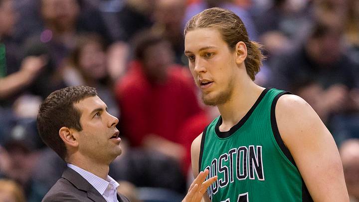 Feb 9, 2016; Milwaukee, WI, USA; Boston Celtics head coach Brad Stevens (L) talks with center Kelly Olynyk (41) during the third quarter against the Milwaukee Bucks at BMO Harris Bradley Center. Mandatory Credit: Jeff Hanisch-USA TODAY Sports Feb 9, 2016; Milwaukee, WI, USA; Boston Celtics head coach Brad Stevens (L) talks with center Kelly Olynyk (41) during the third quarter against the Milwaukee Bucks at BMO Harris Bradley Center. Mandatory Credit: Jeff Hanisch-USA TODAY Sports