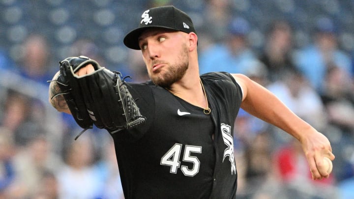 May 21, 2024; Toronto, Ontario, CAN;  Chicago White Sox starting pitcher Garrett Crochet (45) delivers a pitch against the Toronto Blue Jays in the second inning at Rogers Centre.