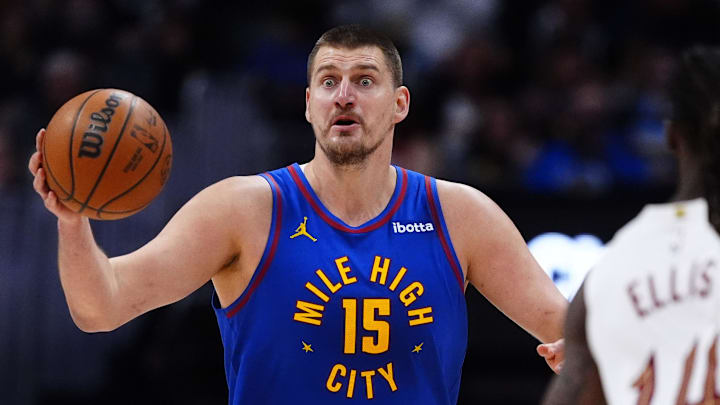 Feb 9, 2026; Denver, Colorado, USA; Denver Nuggets center Nikola Jokic (15) reacts in the second quarter against the Cleveland Cavaliers at Ball Arena. Mandatory Credit: Ron Chenoy-Imagn Images Feb 9, 2026; Denver, Colorado, USA; Denver Nuggets center Nikola Jokic (15) reacts in the second quarter against the Cleveland Cavaliers at Ball Arena. Mandatory Credit: Ron Chenoy-Imagn Images