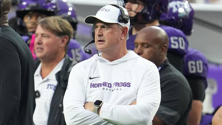Oct 3, 2026; Fort Worth, Texas, USA;  TCU Horned Frogs head coach Sonny Dykes looks on during the first half against the BYU Cougars at Amon G. Carter Stadium.