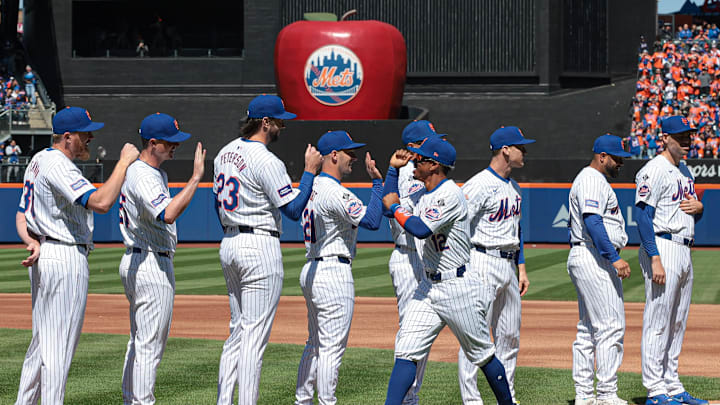 Mar 29, 2024; New York City, New York, USA;  New York Mets shortstop Francisco Lindor (12) slaps
