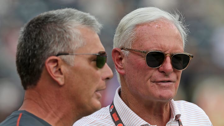 Cleveland Browns owner Jimmy Haslam with former defensive coordinator Jim Schwartz.