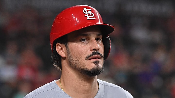 Jul 18, 2025; Phoenix, Arizona, USA; St. Louis Cardinals third base Nolan Arenado (28) looks on in the first inning against the Arizona Diamondbacks at Chase Field. Mandatory Credit: Matt Kartozian-Imagn Images Jul 18, 2025; Phoenix, Arizona, USA; St. Louis Cardinals third base Nolan Arenado (28) looks on in the first inning against the Arizona Diamondbacks at Chase Field. Mandatory Credit: Matt Kartozian-Imagn Images
