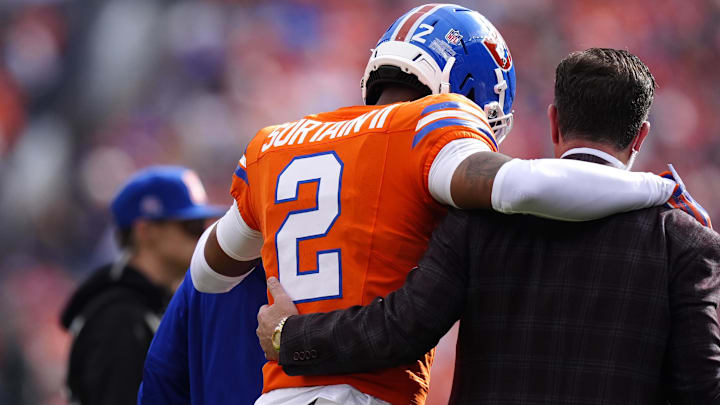 Denver Broncos cornerback Pat Surtain II leaves the field after an injury in the first quarter against the Dallas Cowboys. Denver Broncos cornerback Pat Surtain II leaves the field after an injury in the first quarter against the Dallas Cowboys.