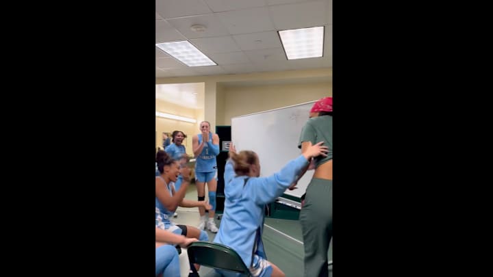 The North Carolina women's basketball team gets a visit from South Carolina alum and WNBA MVP A'ja Wilson after a win.