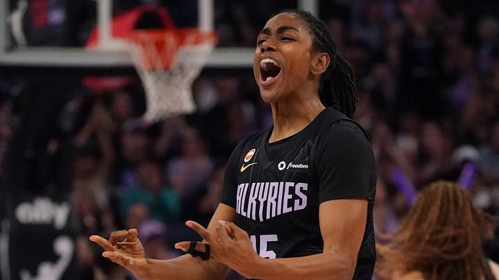 Jun 28, 2026; San Francisco, California, USA;  Golden State Valkyries guard Tiffany Hayes (15) celebrates after scoring against the New York Liberty during the fourth quarter at Chase Center. Mandatory Credit: David Gonzales-Imagn Images
