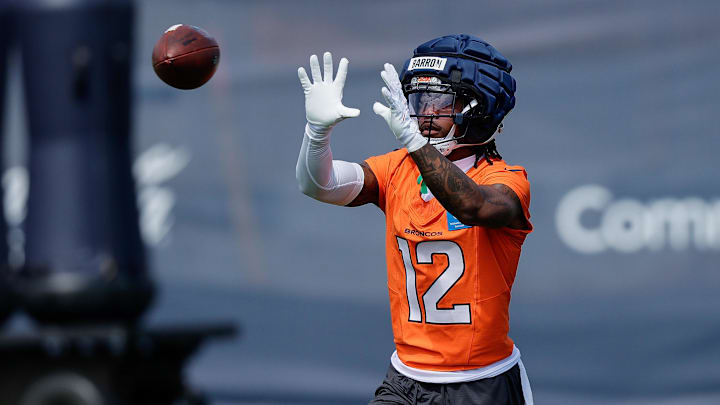 Jul 24, 2025; Englewood, CO, USA; Denver Broncos cornerback Jahdae Barron (12) during Denver Broncos Training Camp. Mandatory Credit: Isaiah J. Downing-Imagn Images Jul 24, 2025; Englewood, CO, USA; Denver Broncos cornerback Jahdae Barron (12) during Denver Broncos Training Camp. Mandatory Credit: Isaiah J. Downing-Imagn Images