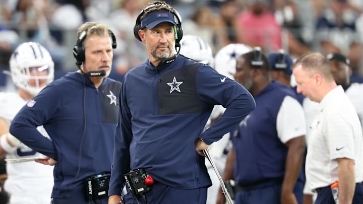 Dallas Cowboys head coach Brian Schottenheimer looks on during the 3rd quarter of the game against the Washington Commanders.