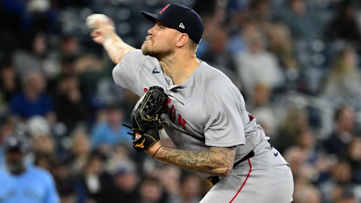 May 1, 2025; Toronto, Ontario, CAN;  Boston Red Sox starting pitcher Tanner Houck (89)) delivers a pitch against the Toronto Blue Jays in the fifth inning at Rogers Centre. Mandatory Credit: Dan Hamilton-Imagn Images